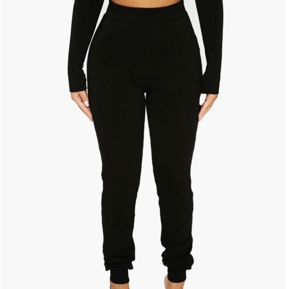 Naked Wardrobe Black Snatched High Waist Ribbed Joggers - Size Small - Picture 1 of 5